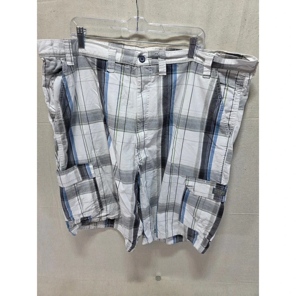 Wrangler Mens Plaid Cargo Shorts White Blue Grey Cotton 60CMW4L Size 46